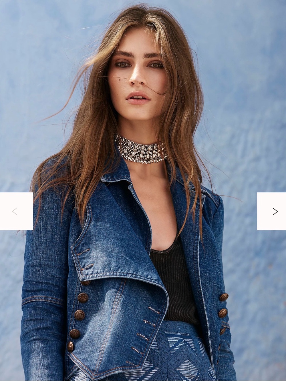 Free People Denim Military-Style Jacket in Denim Blue